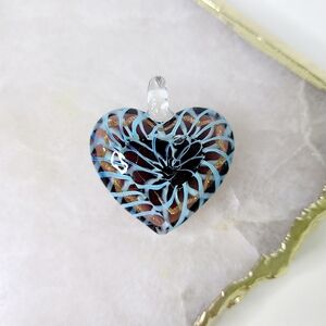 Heart Glass Blue Brown Swirl Pendant